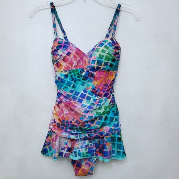 Profile by Gottex Tutti Frutti Bandeau Ruffle Hem Swimdress - Size 6 - Picture 1 of 16